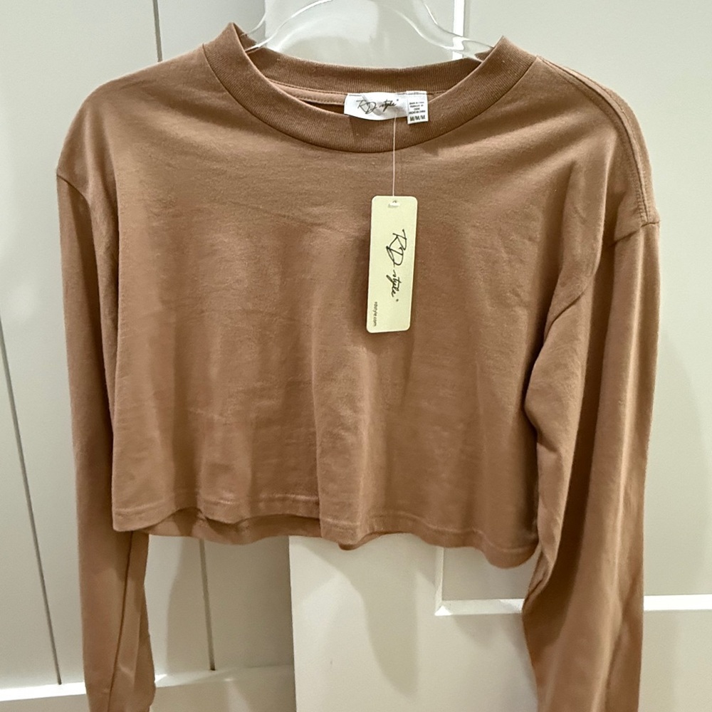RD Style Tan Long Sleeve Crop Top